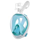 Schnorchelmaske Erwachsene, Doppelrohre Tauchmaske Schnorchelmaske Vollmaske Anti-Fog und Anti-Leck-Technologie, 180° Sicht mit Abnehmbarer Kamerahalterung Taucherbrille für Jugendliche (Weiß)