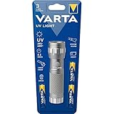 VARTA UV Taschenlampe LED inkl. 3x AAA Batterien, UV Light, zum Prüfen & Verifizieren Banknoten, Fingerabdrücken, Hygienehelfer, zum Erkennen von Schmutzrückständen & Urin von Haustieren
