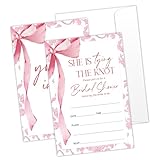 YT0149 Hochzeitseinladungskarten mit rosa Schleifen, Aquarell-Hochzeitseinladungen mit Umschlägen, für Mr & Mrs, doppelseitig, zum Ausfüllen, Brautparty, Gastgeschenk und Zubehör, 25 Stück