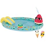 Happy People Planschbecken Spielcenter EIS – Kinderpool mit Rutsche & Sprinkler, inkl. Wurfspiel & Spielfiguren, Gartenschlauchanschluss, ca. 198x150x18cm – Sommer Wasserspielzeug