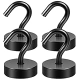 Neosmuk Magnethaken, 18kg Extra Starke Magnetische Haken für Camping, Werkstatt, Spind, Kleiderhaken mit Neodym Magnet für Outdoor und Kreuzfahrt Zubehör, Schwarz,4er-Pack