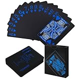 Pokerkarten Schwarz - 1 Deck Spielkarten aus Wasserfestem Plastik,Coole Spielkarten,Kartenspiel,Ideal für Poker,Blackjack,Skat & Mehr,Langlebig,Abwaschbar,Pokerkarten für Zuhause & unterwegs (Blau)