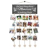 Zamety Fotowand mit Klammern, Bilderrahmen Collage Holzschild, Kreativ Fotovorhang mit 20 Kleinen Holzklammern, 6 Fotoseil und 5 Herzen, Fotogirlande Personalisierte Geschenke Freundin
