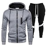 DUHENWU Herren Trainingsanzug 2 Teilig Set Sweatshirt Und Jogginghose Jogginganzug Jacke Trainingshose Sportanzug Fleece Warm Freizeitanzug Fußball Sporthose Für Gym Atmungsaktiv Hausanzug