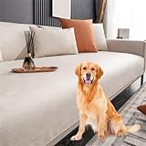 YUEZHONG Sofakissenbezug Aus Kunstleder, Wasserdichter Vintage-Couchbezug Aus PU, Rutschfester Sofaschutz for Hunde Und Katzen(Beige,110x160cm/43x63in)
