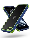 MobNano Ultra Hybrid Durchsichtig Handy Hülle für iPhone se 2022 2020 Hülle, iPhone 8 7 Hülle, Stoßfest Bumper Transparent Handyhülle 360 Grad Kantenschutz Silikon iPhone 7 8 SE2 3 Case Blau Gelbgrün