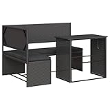 vidaXL Gartensofa, Sofa in L-Form mit Klapptisch Kissen, Sitzgruppe Lounge Couch für Terrasse Garten, Gartenmöbel Ecksofa, Schwarz Poly Rattan