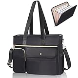 Estarer Lehrer-Tragetasche für Damen, 39,6 cm, mit erweiterbarem Akten-Organizer, Laptop-Arbeitstasche mit isolierter Tasche für Büro, Reisen, Uni, 2 Stück, Schwarz , 39,6 cm, Zeitgenössisch