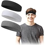 Sport Stirnband Damen Männer Schweißbänder Stirn Frottee Stirnband Sport für Laufen Radfahren Joggen Tennis Fußball (Schwarz Weiß Grau)