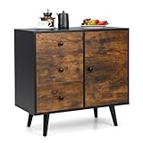 KOMFOTTEU Küche Kommode Sideboard, Seitenschrank mit 3 Schubladen & 2 Fächern mit Tür, freistehender Küchenschrank mit verstellbarem Regal, Aufbewahrungsschrank 73 x 40 x 76,5 cm, Industrie