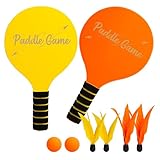 INPODAK Beach Ball Spiel Set,Strandball Schlägerset für Kinder,2 Schläger, 4 Federbälle, 2 Bälle,Paddleball Spielset,Sommer Strand Pool Garten Spiel für Familie und Party