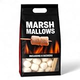BBQ Marshmallows - Barbecue Süßigkeitsschmaus - Flauschig, Fettfrei und Glutenfrei - Schaumzucker-Süßigkeit für Lagerfeuer-Erlebnisse, Schoko-Fondue oder Backspaß - je Beutel mit 6 Holzstäben (1x250g)