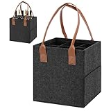 Mittimiya Große Kapazität Flaschenträger 6 Flaschen, Flaschentasche aus Filz mit Ledergriff, Faltbare Männerhandtasche Bier für Weinflasche, Getränkeflaschen, Wasserflaschen(28 x 19 x 27cm)