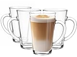 Glasmark KROSNO 1992 Gläser Set Kaffeegläser Teegläser Mit Henkel 4 Stück 300 ml Kaffee Tee Latte Glas Teetassen Glasbecher Trinkglas Spülmaschinengeeignet Iwo, Durchsichtig