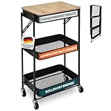 Gardissimo Rollwagen Plate klappbar mit abnehmbaren Tablett Küchenwagen mit 3 Ebenen, Metall Regal auf Rollen mit Griff für Küche, Badezimmer, Schlafzimmer, Büro, schwarz