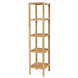 SONGMICS Badregal 5 Ebenen, schmales Regal stehend, Bambusregal, multifunktionales Aufbewahrungsregal, für Küche, Wohnzimmer, Schlafzimmer, Badezimmer, naturfarben BCB55Y