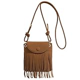 KRYMXAR Boho Tasche Damen, Fransen Tasche, 1 Stück Wildleder Umhängetasche, Hippie Kleidung Damen, 70er Jahre Outfit