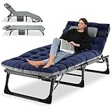 Ryuhic Klappbar Sonnenliege Gartenliege Klappbett, 200kg Belastbar Klappbar Liegestuhl Gästebett mit Matratze und Kopfstütze, Relaxliege für Balkon, Garten, Kann als Campingbett