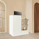 Fridgestea Empfangstheke mit 1 Abschließbar Schublade & 1 Schrank & Offene Ablage, Rezeptionstheke 100 * 50 * 100cm mit LED-Leuchten, Rezeptionstisch Verkaufstheke für Rezeption/Laden Büromöbel