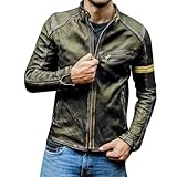 Lederjacke Herren Vintage Übergrößen Herren Skijacke Hoodie Bikerjacke Motorradjacke Im Used-Look, Schwarz, Echtlederjacke, Vintage-Stil, Goldfarbene Streifen Hardshelljacke S-5Xl