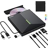 ORIGBELIE Externes CD Laufwerk mit 4 USB-Anschlüssen und 2 TF/SD-Kartensteckplätzen, Tragbares USB 3.0 Externes DVD Laufwerk für Laptop MacBook Desktop PC Windows 11/10/8/7 Linux Mac OS