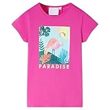 Kinder T-Shirt, Dunkelrosa, Größe 140, Kurzarmshirt mit Pailletten-Flamingo, bequemes Baumwoll-Elastan-Shirt für Mädchen, strapazierfähig