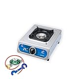 Campingkocher Edelstahl Gaskocher 1 flammig mit Zündsicherung und Piezozündung (mit Gasschlauch+Gasregler)