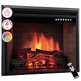KAMINIO Elektrokamin Luca - Elektrischer Einbaukamin mit Heizung, 3D-Flammeneffekt, 12 Flammenfarben, Fernbedienung - 30 Zoll