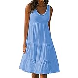 WUCHENG Mode Sommerkleid Plus Größe Sommerkleid Lose Einfache ärmellose Kleid Frauen Massivfarbe Strandkleid Rock (Color : Blue, Size : M)