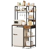 Espelism Mini-Kühlschrankständer mit 6 Ebenen, mit Steckdose und Schublade, freistehendes Bäckerregal mit Aufbewahrung, Mikrowellen-Aufbewahrungsregal für Küche, Kaffeebar, Organizer mit Haken (Rustic