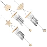 TEHAUX 3 Stück Teiliges Windspiel Aluminiumrohren und Holz Dekoratives Klangspiel für Garten Balkon und Terrasse Wetterfestes Outdoor hängedekor mit Stern Kaninchen und Herz Anhängern