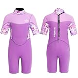 Gogokids Shorty Neoprenanzug Kinder, 2,5mm Neoprenanzüge Rückenreißverschluss Kleinkinder Kurze Nassanzüge Komfort & Wärme, UV Neopren für Schwimmen, Schnorcheln und Surfen, Alter 5-6 Mädchen, Violett