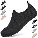 BARFULKER Hausschuhe Damen Herren Leichte Hüttenschuhe Rutschfest Pantoffeln Bequem Slip on Flache Home Slippers Unisex Haussocken Barfußschuhe Hausschuhsocken. Schwarz,42 EU