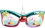 BRUBAKER Sonnenbrille Urlaub Blau & Pink mit Insel Palmen Weihnachtskugel aus Glas Handbemalt - Christbaumschmuck Lustig - Christbaumkugel Figuren Weihnachtsdeko Anhänger - Deko Baumkugel