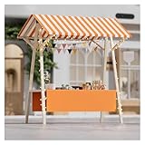 Tragbarer Blumenwagen aus Holz mit Rädern, wasserdichter Eis- und Snackständer mit Baldachin, schnelle Einrichtung, faltbarer 106,7 cm mobiler Wagen für Veranstaltungen und Partys