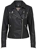 ONLY Damen onlGEMMA Faux Leather Biker OTW NOOS Jacke, Schwarz Black, Medium (Herstellergröße: 38)
