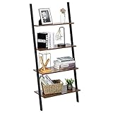 Tangkula Industrielles 4-stöckiges Leiterregal, an die Wand gelehnt, Bücherregal für Wohnzimmer, Büro, Mehrzweck-Aufbewahrungsregal mit Metallrahmen, Pflanzenblumenständer (Rustic Brown)