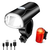 LED Fahrradlicht Set Fahrradlampe STVZO Zugelassen Fahrradbeleuchtung Fahrrad Licht USB-Aufladung und Wasserdicht, FahrradLicht Set mit Frontlichter und Rücklicht für Kinder und Erwachsene