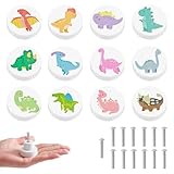 HIQE-FL Tier Holz Schubladengriff,12 Stück Holzknäufe mit Tiermotiven,Dekorative Holz-Kommodenknöpfe mit Schrauben,Knauf Für Schränke,Holzgriffe für Schränke Weiß Türknöpfe für Kinder (J)