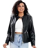 DIASHINY Damen Kunstleder Jacke Plus Größe Moto Biker Pu Zip Up Motorrad Mantel 4X