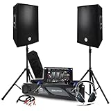 Bmsonic Set Sono BM Verstärker, 2000 W, Paar passive Lautsprecher, 2 x 700 W, Mischpult, Füße, DJ-Kopfhörer, Kabel und Mikrofon