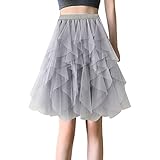 2025 - Damen-Tüllröcke, Knielang, lang, für Erwachsene, Tutu, geschichtet, kurzer Abschlussball, Party, Midirock Wandtattoo Star (Grey, One Size)
