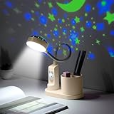 YATOSEEN Schreibtischlampe Kinder mit Sternenprojektion, Schreibtischlampe mit Stifthalter, Schwanenhals-Tischlampe, LED-Nachttischlampe, Dimmbare Helligkeit, Wiederaufladbare Lampe 2