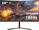 CRUA 24 Zoll Curved Gaming-Monitor 180 Hz|165 Hz|144 HZ|1080P|PC Monitor Computer 100% sRGB-Farbumfang kompatibel FreeSync G-sync|Rahmenlos|HDMI|DisplayPort,VESA-Wandmontage, Schwarz