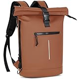 Lekeinchi Rolltop Rucksack Wasserdicht für Damen & Herren, Großer Laptop Rucksack mit Computerfach für 17 Zoll Laptop, Elegant Reiserucksack Daypack für Reisen, Radfahren, Uni Schule, Arbeit-Braun