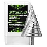 CYLBAQ Stufenbohrer 6-60mm, HSS Schälbohrer, Stufenbohrer Metall 13mm Schaft, Kegelbohrer mit 12 Stufen, Lochbohrer für Kunststoff, Holz - Hochwertiger HSS Kegelbohrer