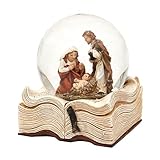 Schneekugel mit Heilige Familie auf Buch, Maße H/B/Ø Kugel: ca. 9 x 7,5 cm/Ø 6,5 cm.