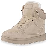 VAN HILL Damen Sneaker High Plateau Profilsohle Bequem Schuhe 217803 Beige 40