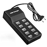 10 Port USB Ladegerät, 50W 5V USB Ladegerät Mehrfach, 10 Ports Hub Ladestation Schnellladen für Mobiltelefone Tablets Spielekonsolen(EU-Stecker)