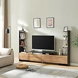 [en.casa] TV Schrank Rauki Lowboard mit 2 Seitenregalen Fernsehschrank 233 x 31 x 141 cm TV Board mit 1 offenen Fach und 2 Türen TV Kommode Fernsehtisch Schwarz/Mango-Holzoptik